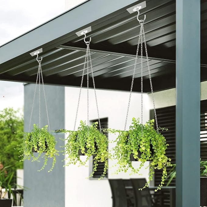 Adhesive Ceiling Hooks，10 Pack No Drill Ceiling Hanging Hook for Hanging Plants Lanterns,Wind Chimes Stainless Steel Outdoor Adhesive Hooks