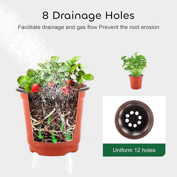 GROWNEER Planting Pots 60 Pcs 4 Inch Plastic Nursery Pot with 15 Pcs Plant Labels, Small Seed Starting Flower Planter Container for Seedling Indoor Outdoor Garden