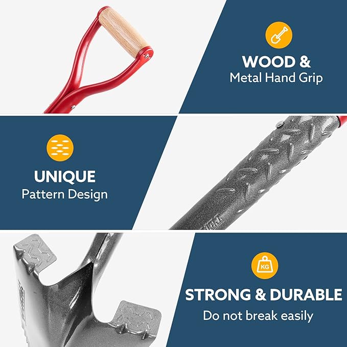 Garden Shovel Round Digging Shovel Heavy Duty Shovel for Digging Trenching Gardening Camping, 43 inches