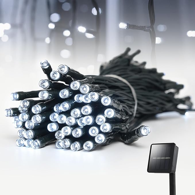 Solar String Lights for Outside,50ft Solar Lights Outdoor Waterproof 100 Led Solar Fairy Lights 8 Lighting Mode Solar String Lights Idea for Garden,Courtyards,Trees(Cool White)