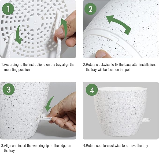 12 inch Large Self Watering Pots, Plastic Planters with 60oZ Removable Deep Reservoir and Multi Mesh Drainage Holes for Indoor Outdoor Garden Plants and Flowers, White Speckles