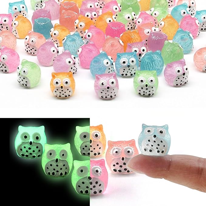 Luminous Mini Resin Animals 40 Pcs Tiny Resin Owls Glow in The Dark for Garden Miniatures Fairy Garden Accessories Plant Decorations and Car Accessories