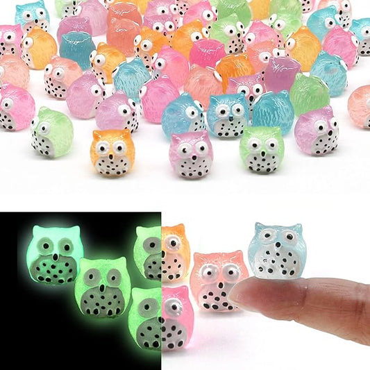 Luminous Mini Resin Animals 40 Pcs Tiny Resin Owls Glow in The Dark for Garden Miniatures Fairy Garden Accessories Plant Decorations and Car Accessories