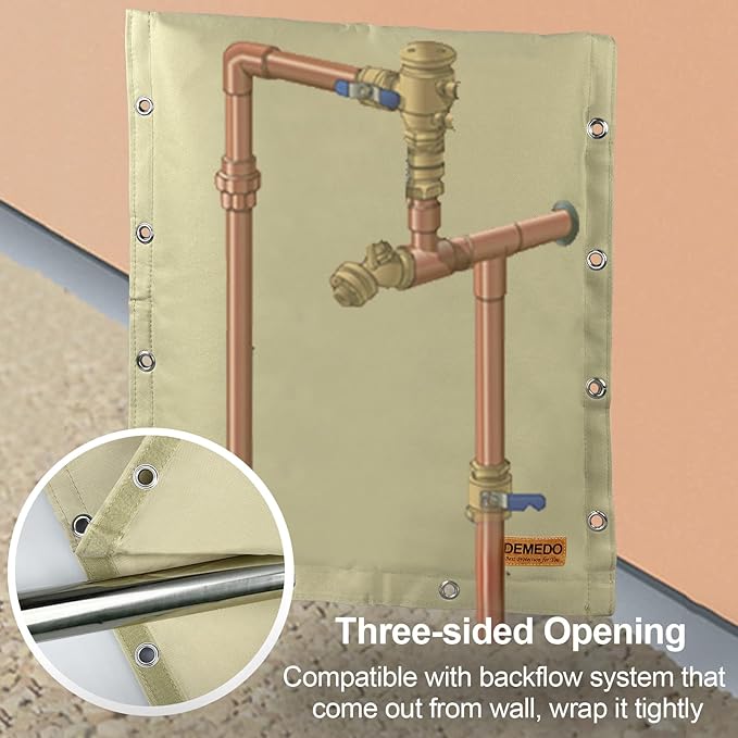 Side Opening Backflow Preventer Cover, Pipe Insulation Cover for Irrigation Valve, Sprinkler Valve, Outdoor Water Pipe, Winter Freeze Protection & UV Resistance Backflow Cover, 16" W x 20" H, Beige