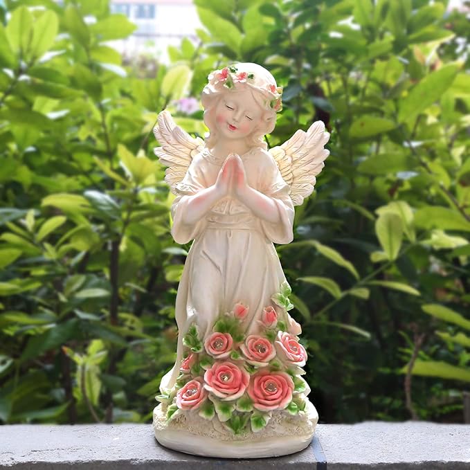 Garden Decor Angel Statue, Outdoor Patio Garden Sculptures & Statues, Solar Yard Decorations Lawn Ornaments Figurines for Outside