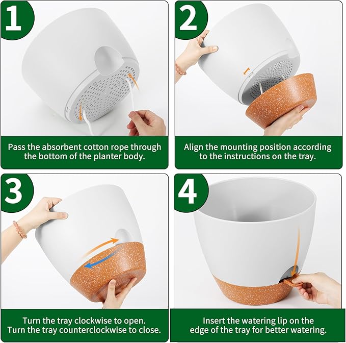 GARDIFE 12 inch planters, Plant Pots,Self Watering Pots, Large Plastic Flower pots with Deep Reservior and High Drainage Holes for Indoor Outdoor Plants and Flowers, White