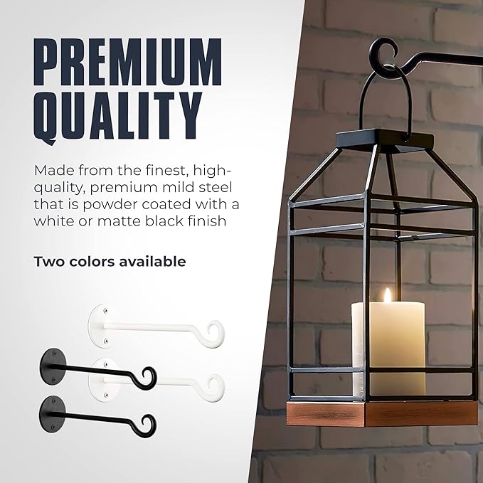 Monarch Abode Wall Mount Plant Hook Premium Metal Decorative Hanging Bracket for Plants Bird Feeders Planters Home Decor, Heavy Duty, 7.5 inch, Set of 2, White