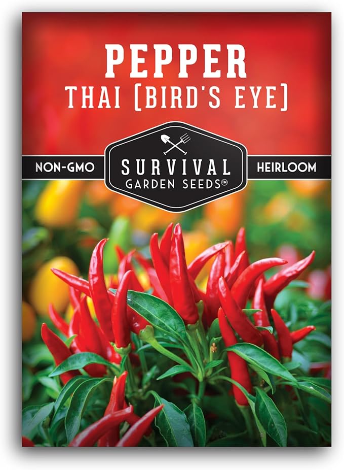 Survival Garden Seeds - Thai Pepper Seed for Planting - 1 Packet with Instructions to Plant & Grow Spicy Hot Bird's Eye Chili Peppers in Your Home Vegetable Garden - Non-GMO Heirloom Variety
