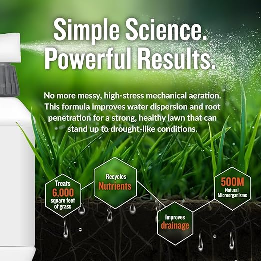 Turf Titan Thatch Buster All-Natural Lawn Aerator & Grass Dethatcher - Hose End Liquid Soil Loosener & Conditioner for Green Grass (32 oz), Healthy Soil in 45 Days - Covers 6,000 sq feet