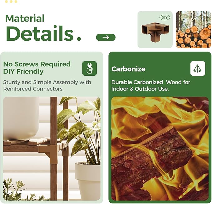 Bamworld 72" Tall Plant Shelf Indoor Outdoor Corner Plant Stand Large Plant Table Wood Plant Holder for 10 Pots Multiple Plants Patio Balcony Garden Office Home Decor