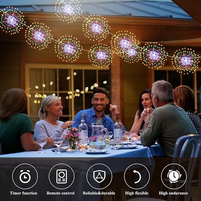5 Pack 1000 LED Plug in Firework Lights Starburst Lights for Christmas Garden/Patio/Wedding/Party/Bedroom Outdoor or Indoor Decor，Waterproof Twinkle Light with 8 Modes(Multi Color)