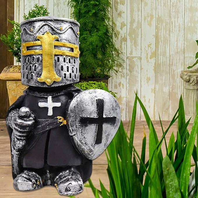 nezababy 8 pcs Knight Gnomes Guard Garden Statue Decoration Medieval Wee Crusader Battle Swordsman Fighting Outdoor Figurines Lawn Decor Resin (G)