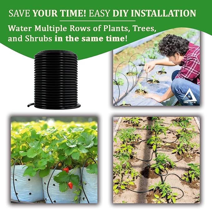 1/4 Drip Irrigation Tubing, 200 Feet, Flexible PVC Plastic Drip Irrigation Hose for Gardening, Misting, Hydroponics and DIY Landscape Garden Projects, Blank Distribution Tubing (200ft, Black)