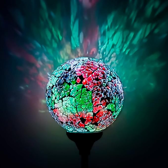 WNP Solar Powered Lights Outdoor Decorative Waterproof Mosaic Solar Garden Stakes Multi Color Crackle Glow Glass Ball Lights for Patio Pathway Yard
