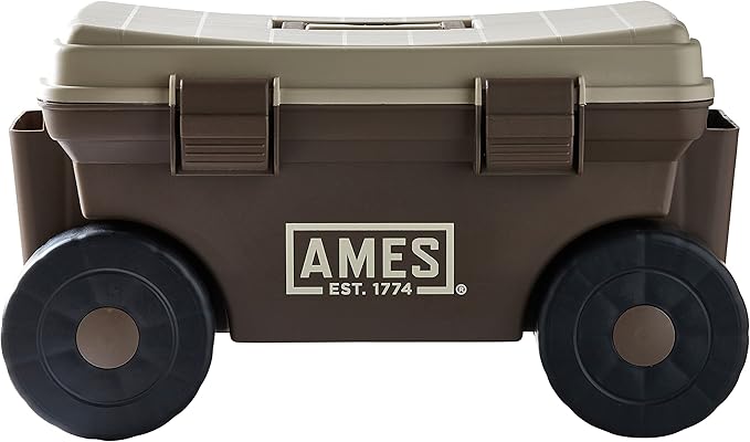 AMES 20213200 Rolling Lawn & Garden Storage Cart for Storing Tools & Cleaning Supplies, Lid Doubles as Seat, 225 lb. Weight Capacity