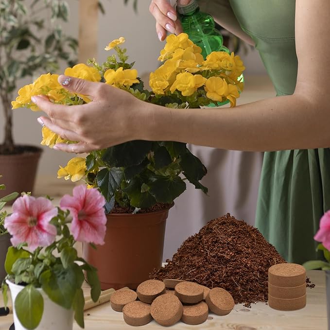 Halatool 30mm 50pcs Organic Coconut Coir Pellets Soil for Planting, Compressed Coco Coir Soil Potting Soil Seed Starters for Growing Vegetables, Fruits, Flowers