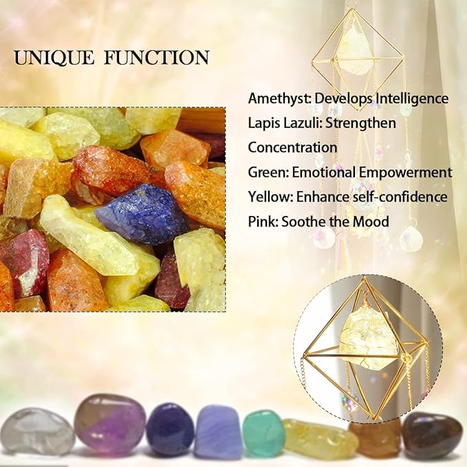Citrine Crystal Suncatchers Colorful Prisms Windows Decor Garden Wind Chimes with Chain Pendant for Wedding Party Indoor Outdoor Decorations