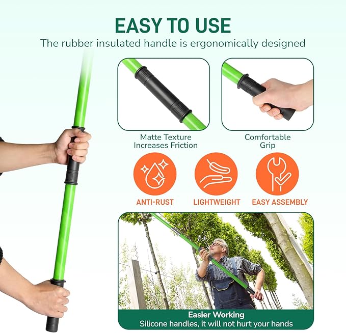 Outvita Manual Pole Saw, 26 Feet Extendable Tree Pruner with Knives and Storage Pocket, Sharp Steel Blade and Scissors High Branches Trimming for Pruning Palms and Shrubs