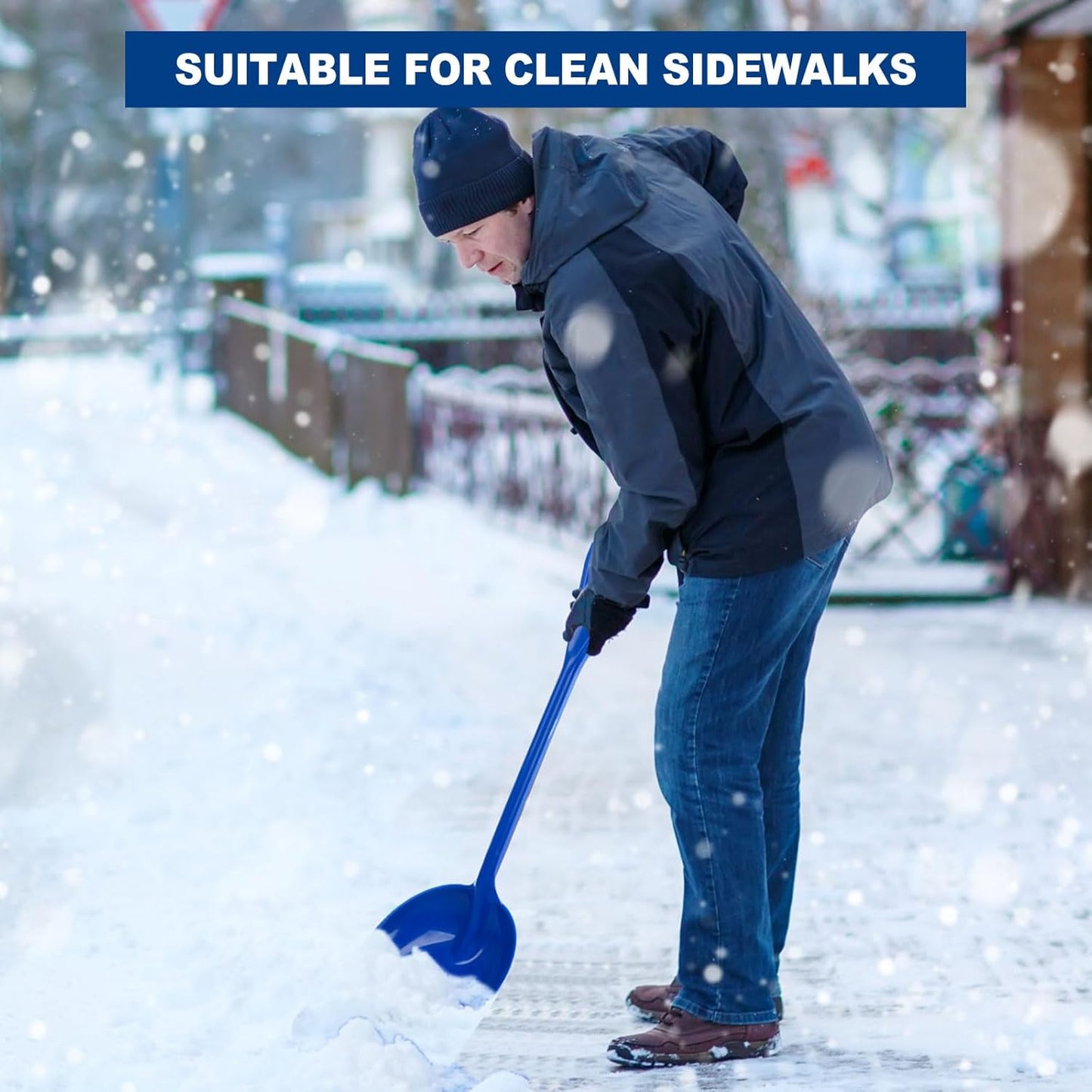 Frienda 3 Pieces Plastic Snow Shovel 43 x 14 Inches Heavy Duty Hygienic Shovel with D Shaped Grip Handle Large Durable Seamless Snow Scoop for Kitchen Gardening(Blue)