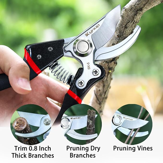 Kynup Pruning Shears for Gardening, Gardening Shears Heavy Duty, Cutting Shears Garden,Hedge Clippers, Rose Pruning Shears, Hand Clippers Gardening (Red Black)
