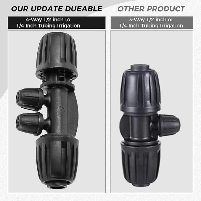 1/2 Inch to 1/4 Inch Tubing Irrigation Fittings for (1/2'' ID x 0.60''-0.63'' OD) 16mm Drip Tubing, Anti Leak Lock Barbed Tee Connectors (20Pcs Lock Barbed Tee 4-Way Buckle Black)