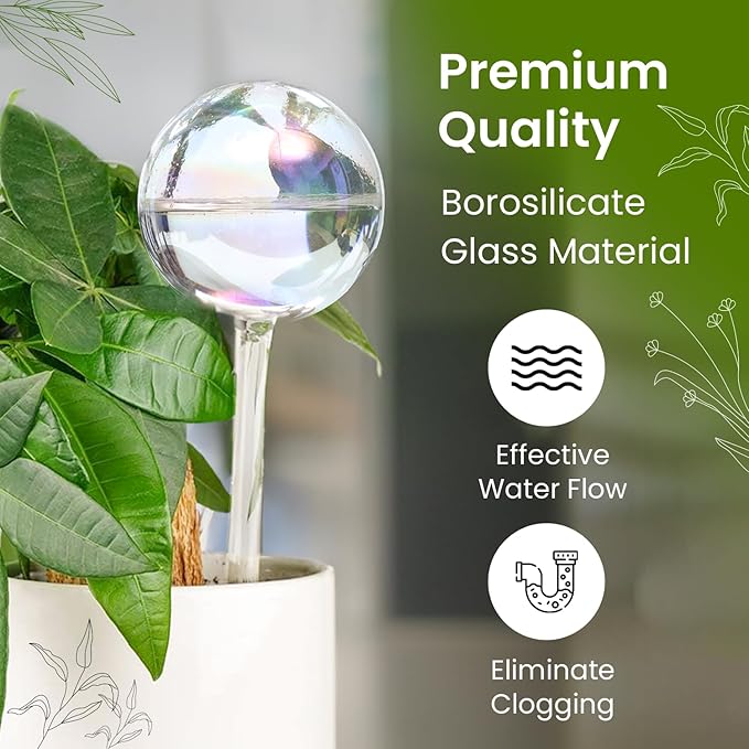 4 Pcs Iridescent Self Watering Globes, Glass Rainbow Plant Watering Globes, Self Watering Planter Insert, Automatic Plant Waterer Indoor, Plant Watering Devices, Plant Water Globes, Watering Bulb