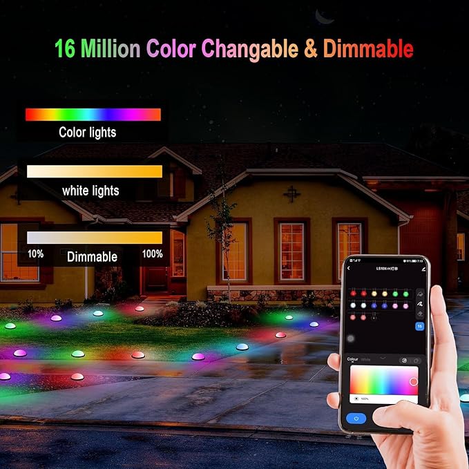 Outdoor Smart Ground Lights - 65FT 45Pack Pathway Light Remote & App Control, Color Changing Walkway Lighting Compatible with Alexa Halloween Christmas Outdoor Decor for Patio, Garden, Yard