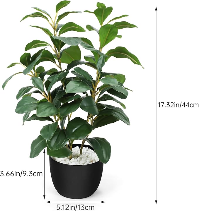HUAESIN 17 inch Artificial Indoor Plants Faux Plant Peperomia Leaf Ficus Plant Realistic Small Fake Office Desk Tree for Home Kitchen Farmhouse Bathroom Bedroom Evergreen Decor