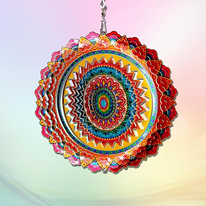Fonmy Stainless Steel Wind Spinner Worth Gift Indoor Outdoor Garden Decoration Crafts Ornaments 6 Inch Multi Color Mandala Wind Spinners