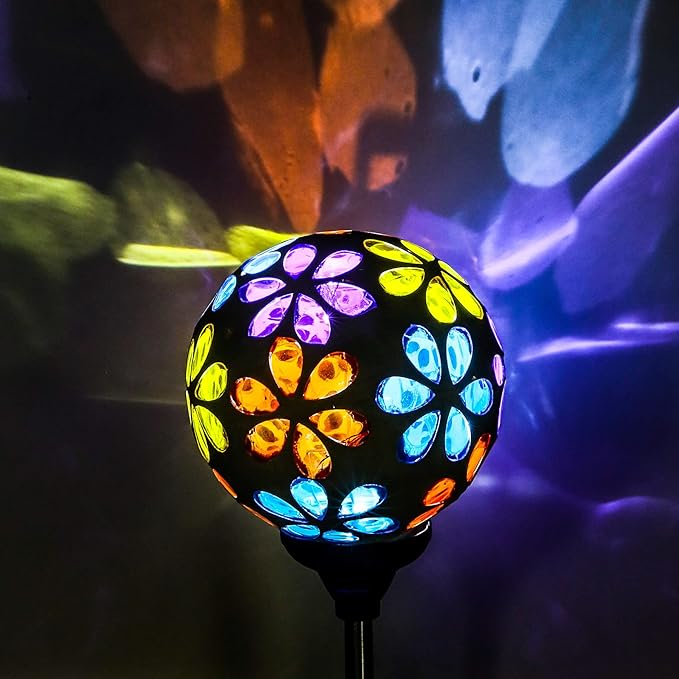 WNP Outdoor Christmas Solar Stake Light Decoration Garden Waterproof,Colorful Glow Solar Powered Flower Ball Light Decorative Outdoor Landscape Solar Absorbed Lights for Yard,Path