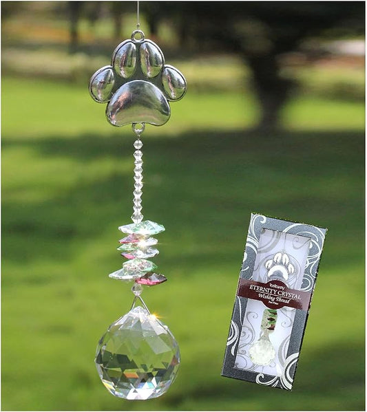 Paw Print Sun Catcher Crystals Prisms Hanging Garden Decor Pet Memorial Gifts Dog Remembrance Gift Loss Sympathy Rainbow Maker Suncatcher for Window Friend Birthday