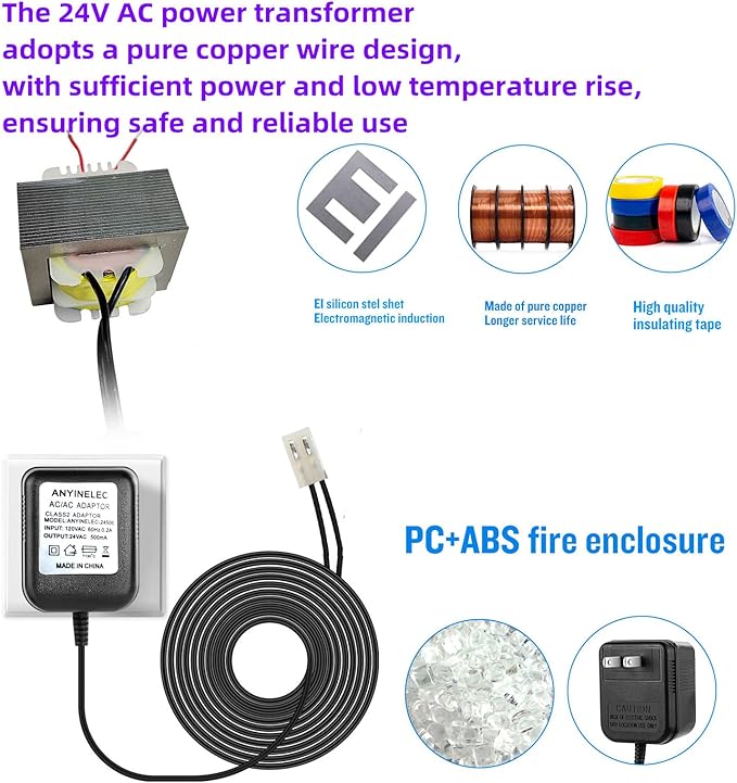 for Rain Bird SST Series Indoor Irrigation Timers 24V AC Power Adapter Transformer Compatible Sprinkler System,Indoor Irrigation Timers（9.8 FT Cable）