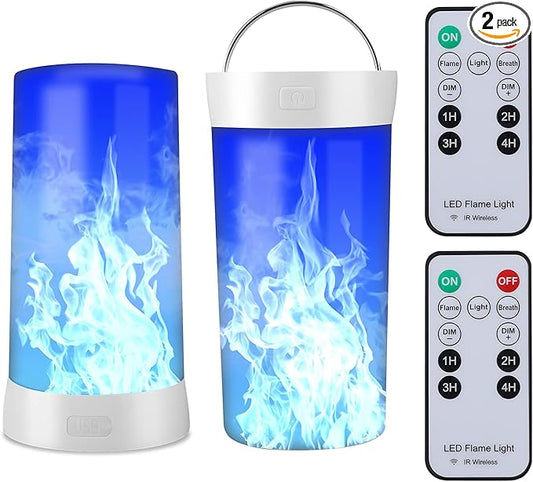 Led Flame Light,USB Rechargeable LED Fire Candles Outdoor Hanging Lamps with Remote for Home Party Halloween Christmas Decoration (Blue)