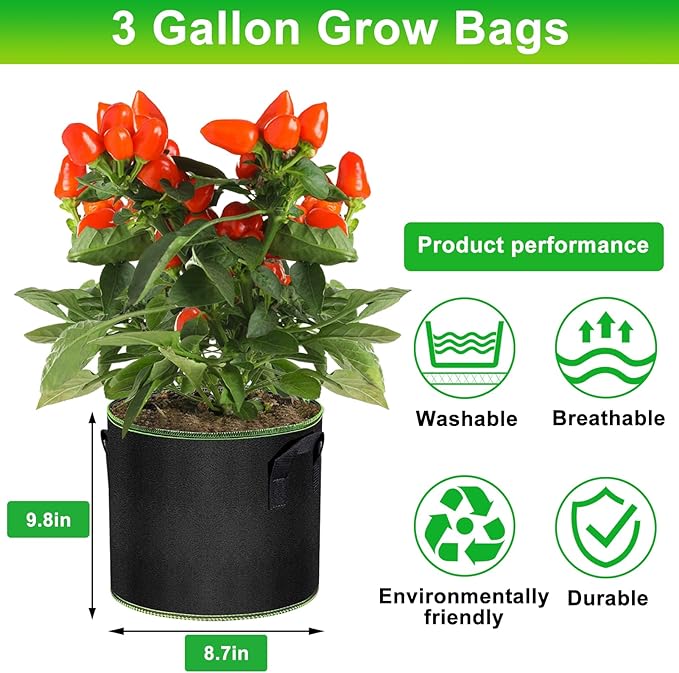 Grow Bags - Potato Grow Bags - Thickened Fabric Pots - Large Grow Bags - Tomato Vegetables Grow Bags (6 Pack(3 Gallon))