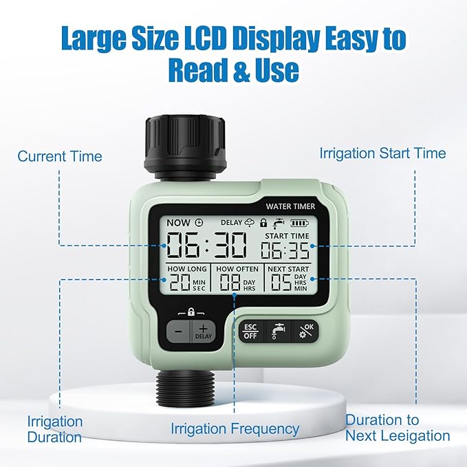 CROSOFMI Watering Timer,Sprinkler Timer Programmable Garden Outdoor Hose Faucet Timer with Rain Delay/Manual/Automatic Watering System,Waterproof Digital Irrigation Timer System for Lawns,1 Outlet