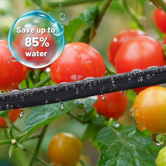 Soaker Hose 25FT for Garden Beds - 3/4" Heavy Duty Double Layer Drip Irrigation Hose, Save 85% Water- Linkable Flat Soaker Hose for Lawn Flower Bed Vegetable Field Effective Watering