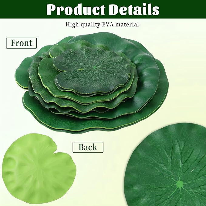 10Pcs Floating Lily Pads for Ponds, 5 Sizes Fake Lily Pads, Artificial Lily Pads for Ponds, Realistic Lotus Leaves Decorative, EVA Foam Lily Pads for Pool Fountain Garden Aquarium Decor