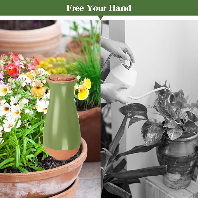 4 Pcs Plant Watering Globes, Self Watering Planter Insert, Clay Drip Irrigation Stake with Large Watering System, Plant Watering Device for 1 Week Easy to Refill, Self Watering Pots for Indoor Plants