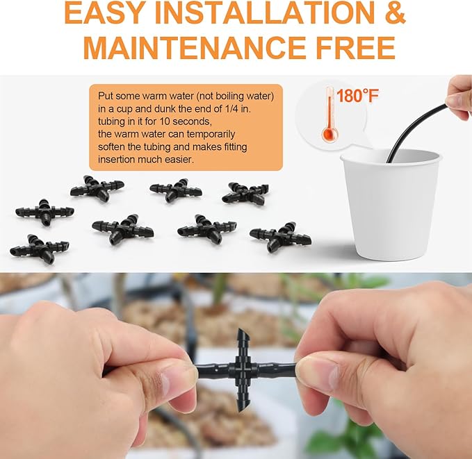 30 Pieces 1/4" Drip Irrigation Cross Fittings, 1/4'' Drip Line Double Barbed Cross Tee Connectors for 1/4 Inch Irrigation Tubing 4-way Cross T Fittings for Garden Drip Sprinkler Systems