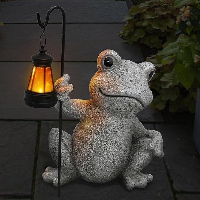 Solar Garden Outdoor Statues Frog with Solar Lantern, Lawn Decor Frog Figurine for Patio Balcony Yard, Yard Unique Christmas Birthdays Gift for Mom Grandma