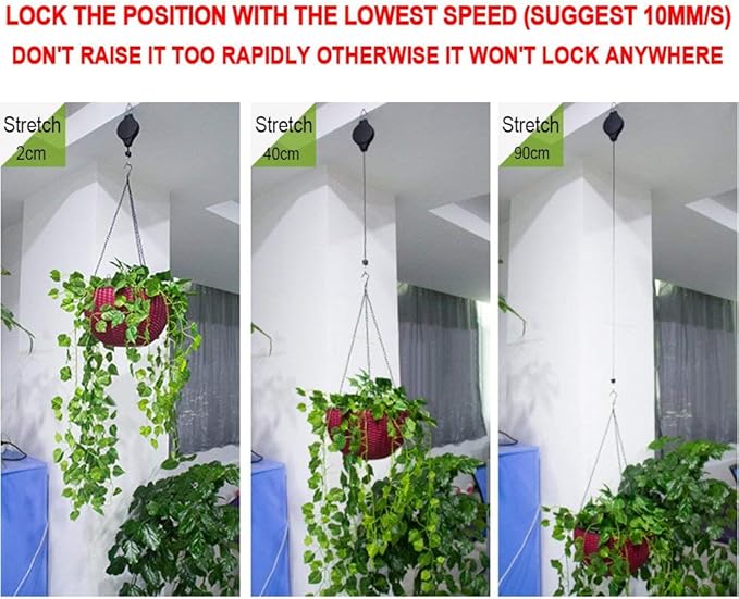 4 Pack Plant Hook Pulley, Retractable Plant Hanger Easy Reach Hanging Flower Basket for Garden Baskets Pots and Birds Feeder Hang High up and Pull Down to Water Or Feed