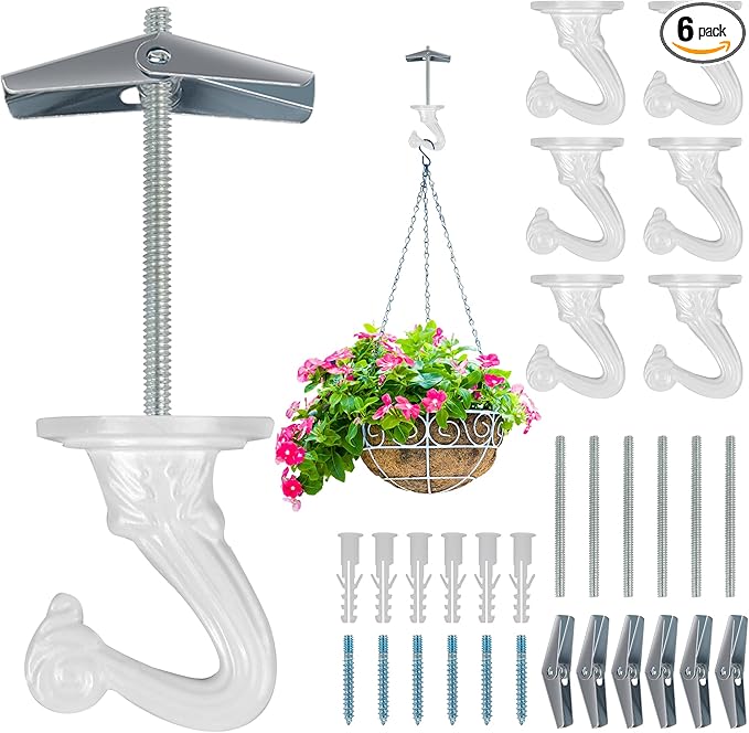 6 pcs Ceiling Hooks for Hanging Plants,Hanging Hanging Lights Metal Small Hooks,Indoor Outdoor Wall Heavy Duty Plant Hanger Swag Hook
