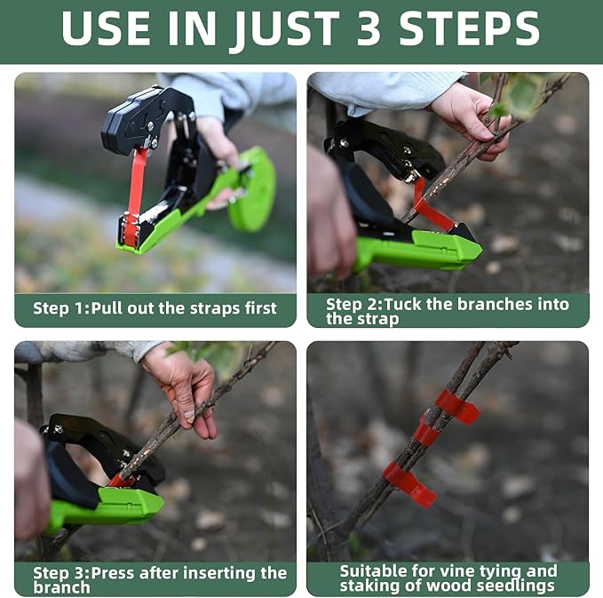 Suca Plant Tying Machine, Lightweight Plant Tying Tape Tool to Tie Up Vine Quickly, Plant Tie Tapener Gun with Tapes and Staples Green