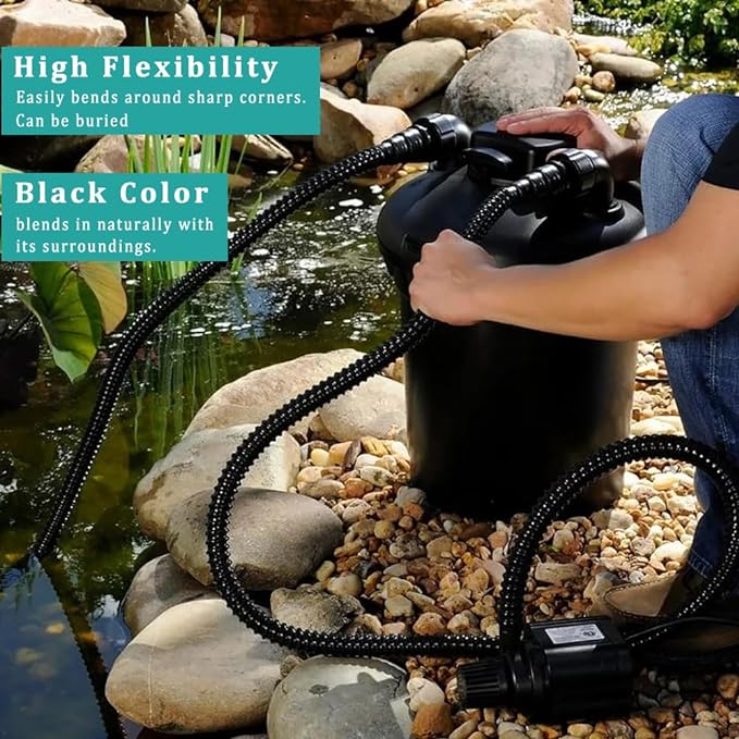 Pond Tubing ID 1” × 10ft Black Corrugated Flexible Reinforced Waterfall Pond Tube Sump Pump Hose, Non-toxic & Kinkproof (10 ft, 1" ID)