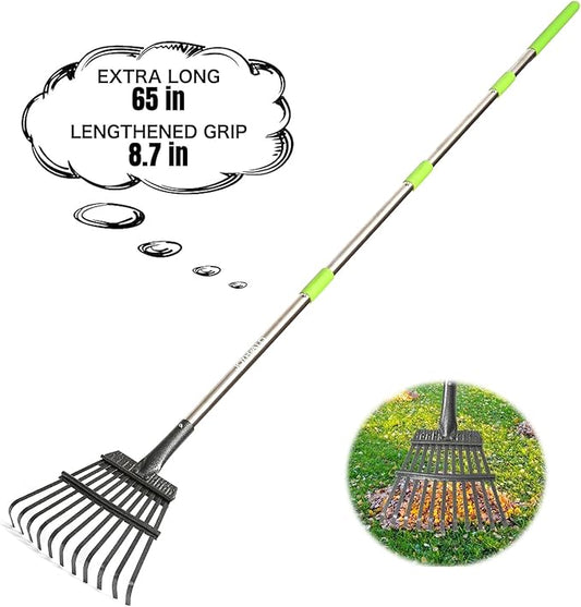 Joyhalo Small Rake for Leaves, 8.5 Inch Wide Rake Head Leaf Rake with 11 Tines, Metal Garden Rake with Adjustable Handle from 38.5 to 65 Inch for Gardening, Clippings, Gathering Leaves, Weeds, Debris