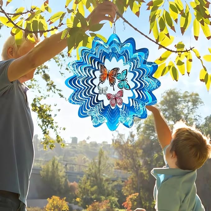 Butterfly Wind Spinner Outdoor, Wind Spinners for Yard and Garden, 3D Metal Butterfly Wind Catcher Decor Hanging Wind Sculpture Decoration, Butterfly Gift for Women Girl Mother Wife Grandma