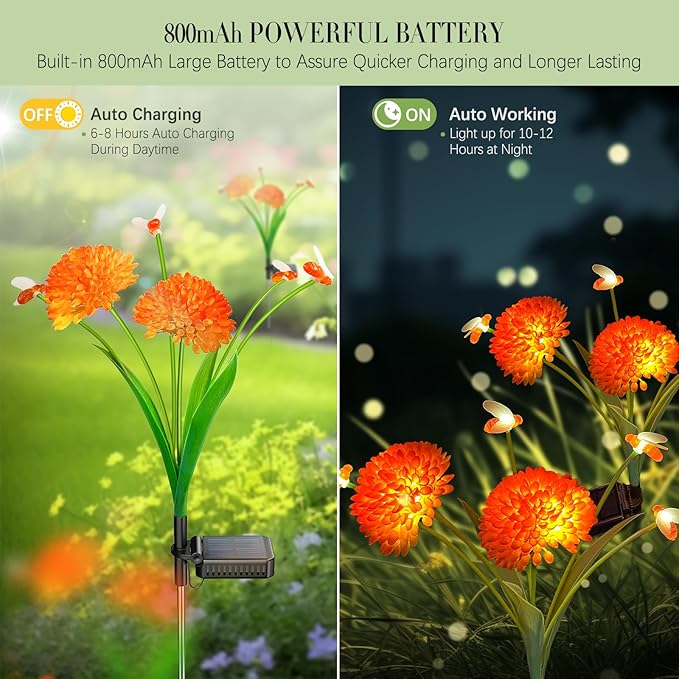 Solar Swaying Bee Lights with Flowers, Waterproof Firefly Lights for Outdoor Garden Patio Yard Pathway Decoration, Gifts for Women Mother's Day