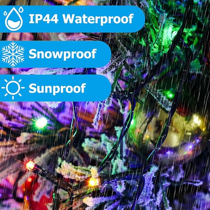 LED Christmas Tree Lights for Garden Decor, 6.6 FT 16 Lines Warm White & Multicolor String Lights with Star Topper, Christmas Ornaments Lights with Timing Function & 11 Modes Remote Control