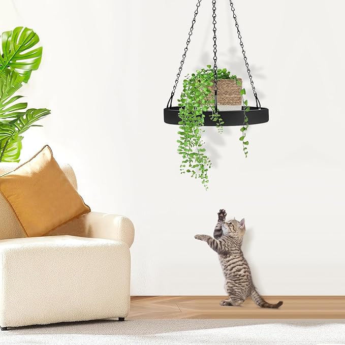 Plant Hanger Indoor Outdoor, Hanging Planter Baskets for Outdoor Indoor Plants, Hanging Plant Holder, Hanging Tray for Plants, Metal Window Plant Hanger, Black Hanging Plant Shelf, 1 Pack