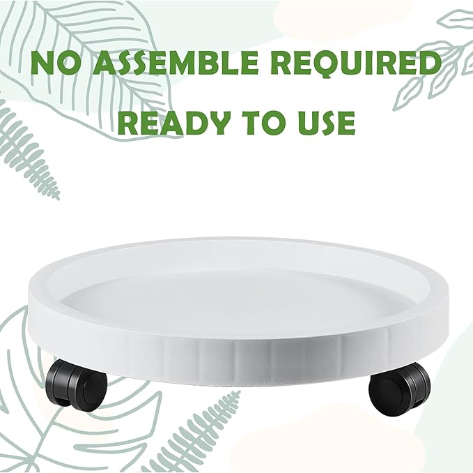 9.8 Inch Planter Caddies Rolling Saucer Caddy with Wheels, Heavy Duty Wheeled Stand for Potted Plant, Round Coaster Roller Base Tray with Casters, Flower Pot Dolly Holder for Indoor Outdoor